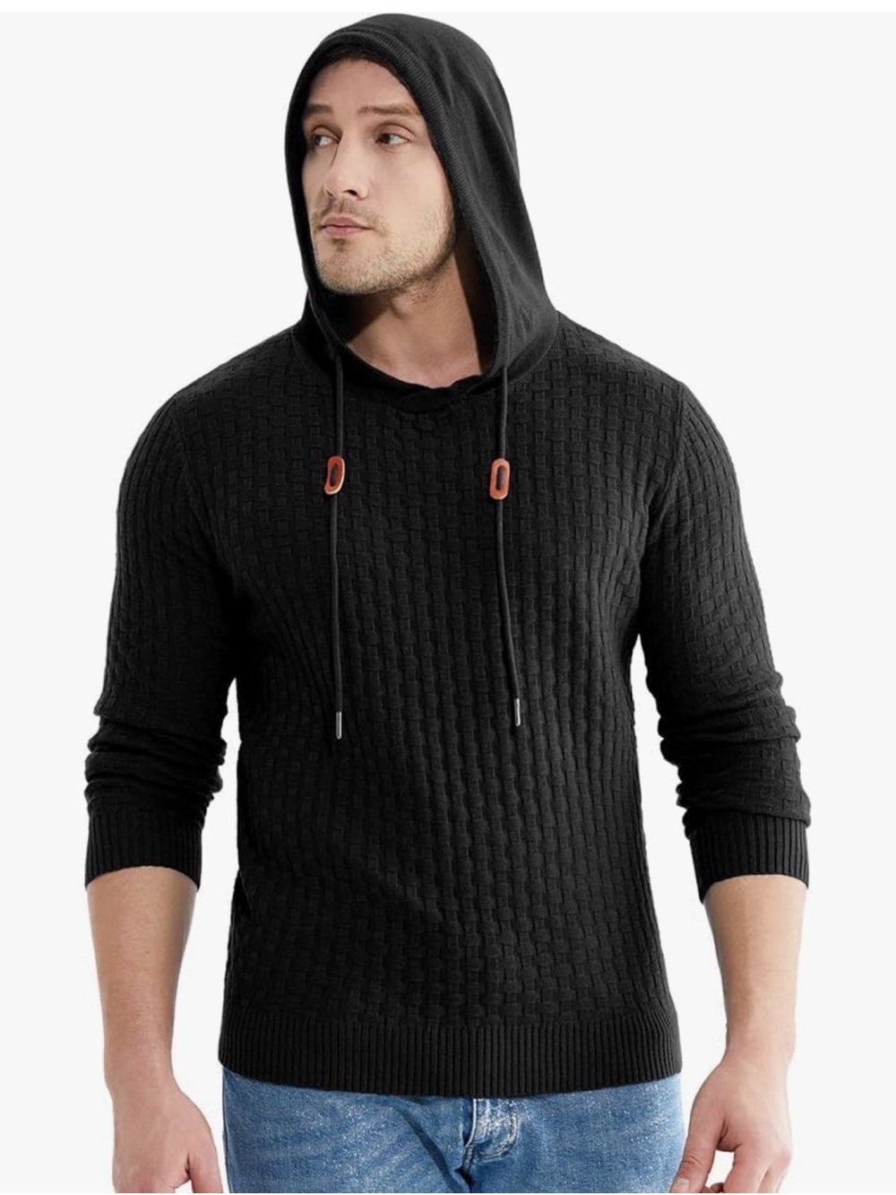 Askdeer Black Hooded Knit Sweater NEW Mens Size XL Gift For Him
